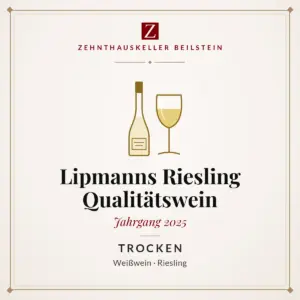 Etikett-Karte Lipmanns Riesling Qualitätswein trocken 2025, Zehnthauskeller Beilstein