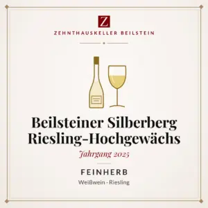 Etikett-Karte Beilsteiner Silberberg Riesling-Hochgewächs feinherb 2025, Zehnthauskeller Beilstein