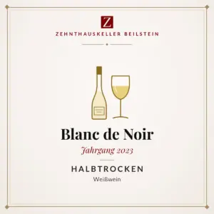 Etikett-Karte Blanc de Noir halbtrocken 2023, Zehnthauskeller Beilstein