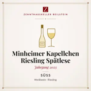 Etikett-Karte Minheimer Kapellchen Riesling Spätlese süß 2023, Zehnthauskeller Beilstein