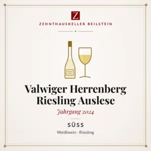 Etikett-Karte Valwiger Herrenberg Riesling Auslese süß 2024, Zehnthauskeller Beilstein
